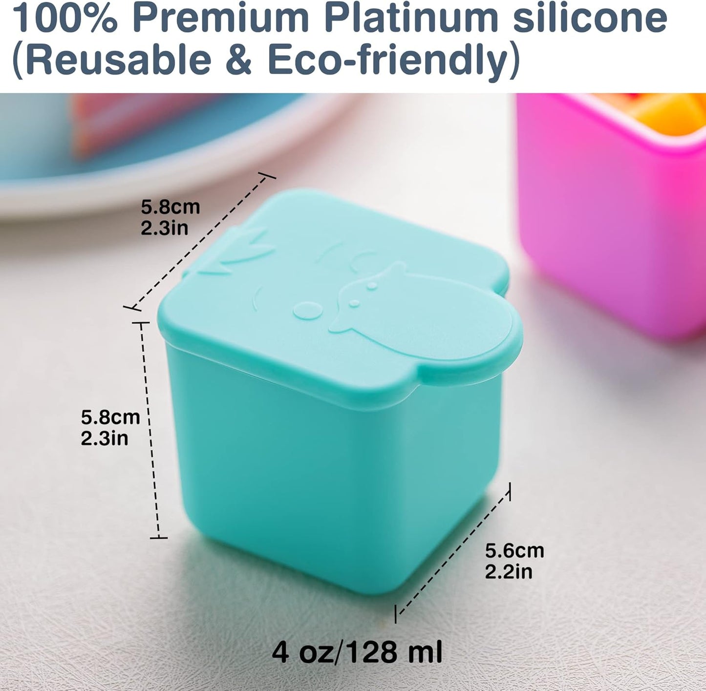2-Pack Reusable Platinum Silicone Snack Containers β 4oz Capacity β BPA-Free β Leakproof β Cute Bunny Lid β Freezer, Microwave & Dishwasher Safe