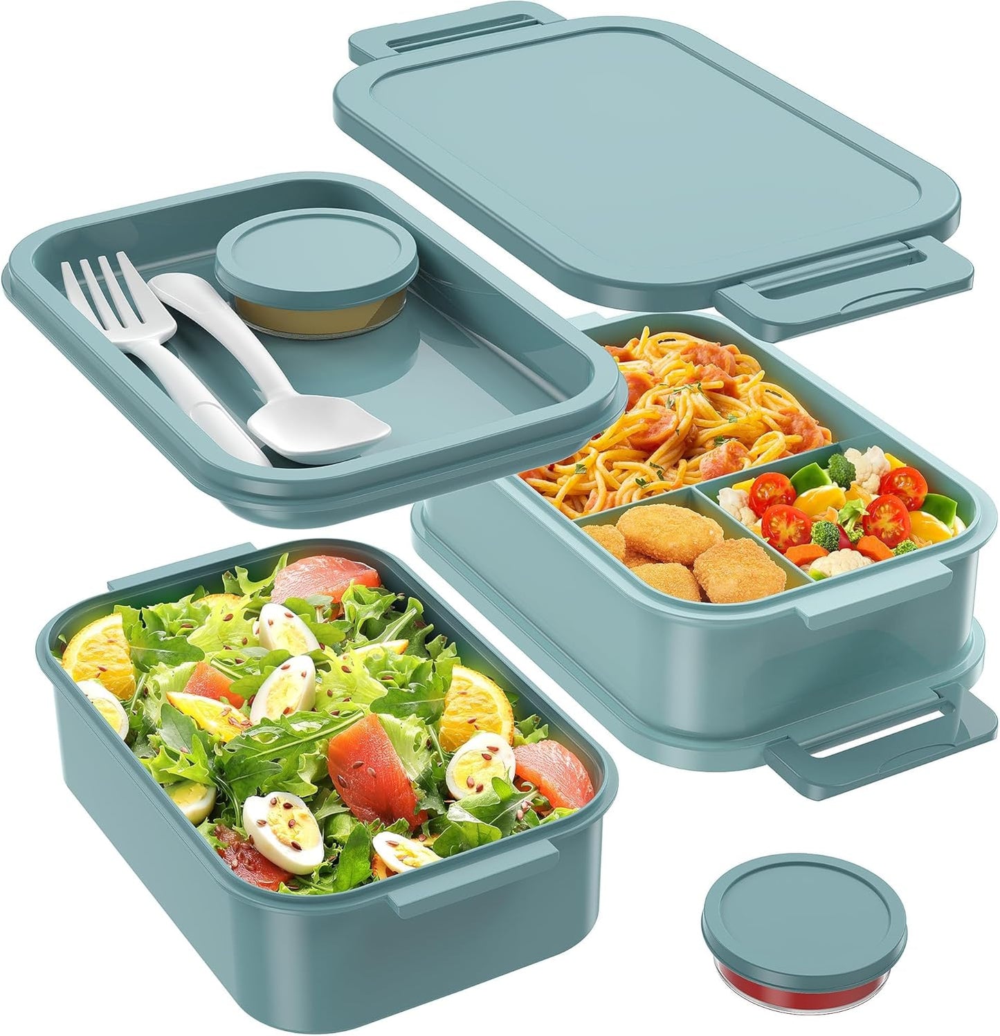 Extra Large 2130ml Lunch Box Set β 3-Layer Food Container with Divided Compartments, Sauce Cups & Utensils β Ideal for Adults, Students, Meal Prep