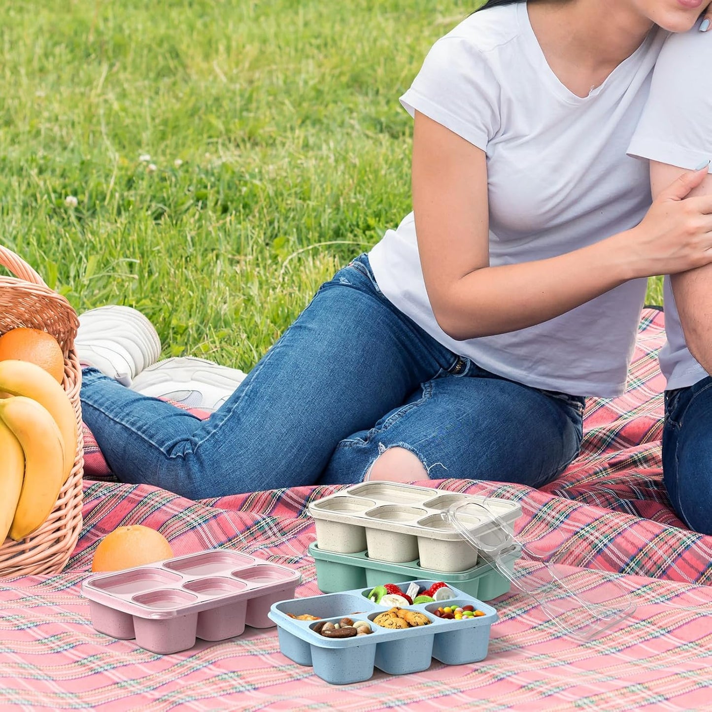 4-Pack Bento Lunch Boxes with 4 Compartments β Reusable Food Containers (Blue, Pink, Cream, Green) β 950ml / 32oz Capacity