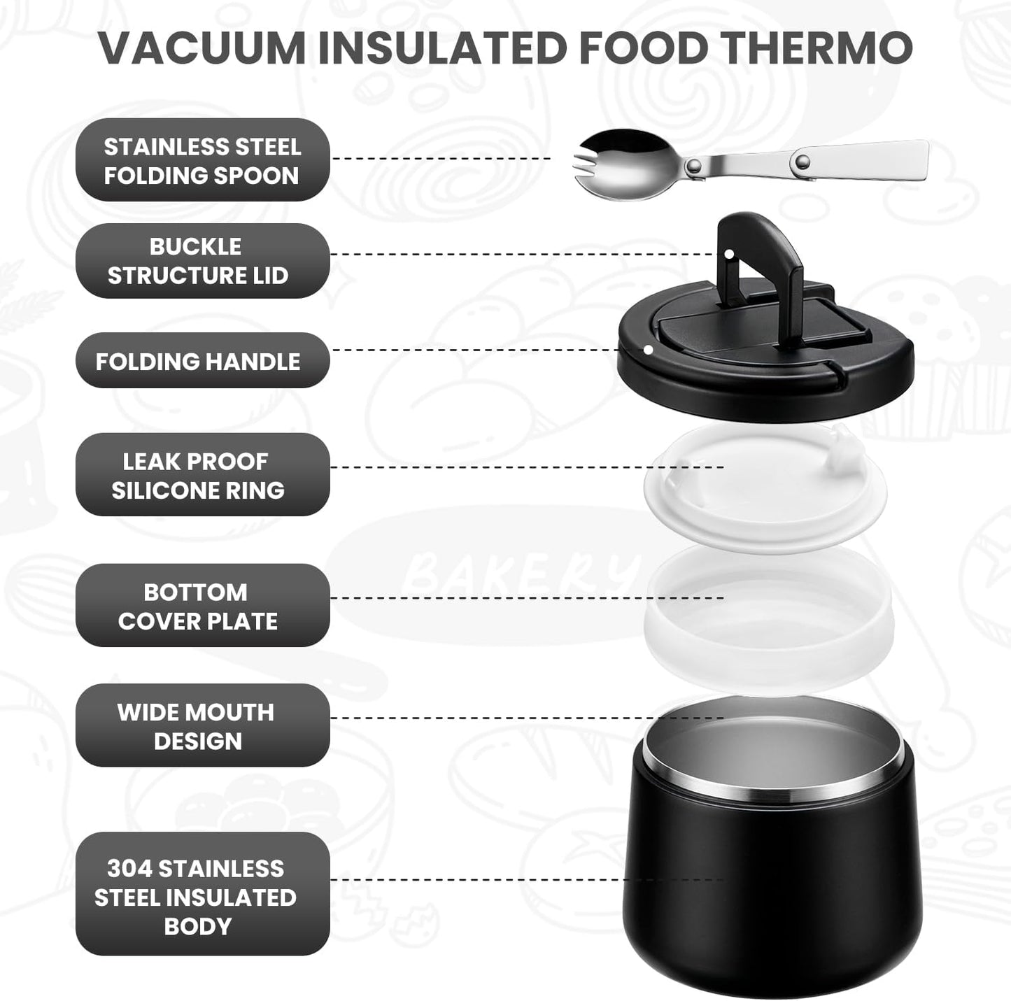 14oz Stainless Steel Thermos Lunch Jar – Wide Mouth Design – Leak-Proof – Built-in Spoon – Ideal for Hot or Cold Meals On the Go