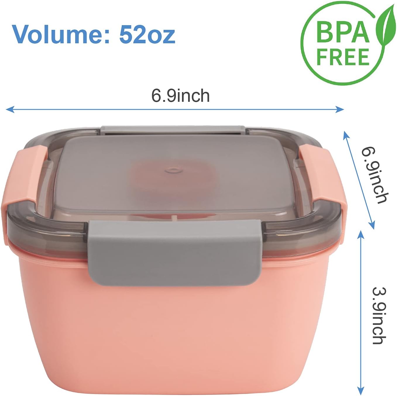 2-Pack BPA-Free Bento Food Containers – 52oz / 1540ml – Snap Lock Lid – Reusable Meal Prep Boxes (Blue + Pink)