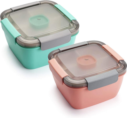 2-Pack BPA-Free Bento Food Containers – 52oz / 1540ml – Snap Lock Lid – Reusable Meal Prep Boxes (Blue + Pink)