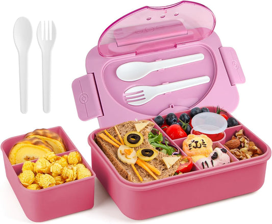 2-Compartment Leak-Proof Lunch Box – With Spoon & Fork – Pink Color – BPA-Free – Microwave & Dishwasher Safe