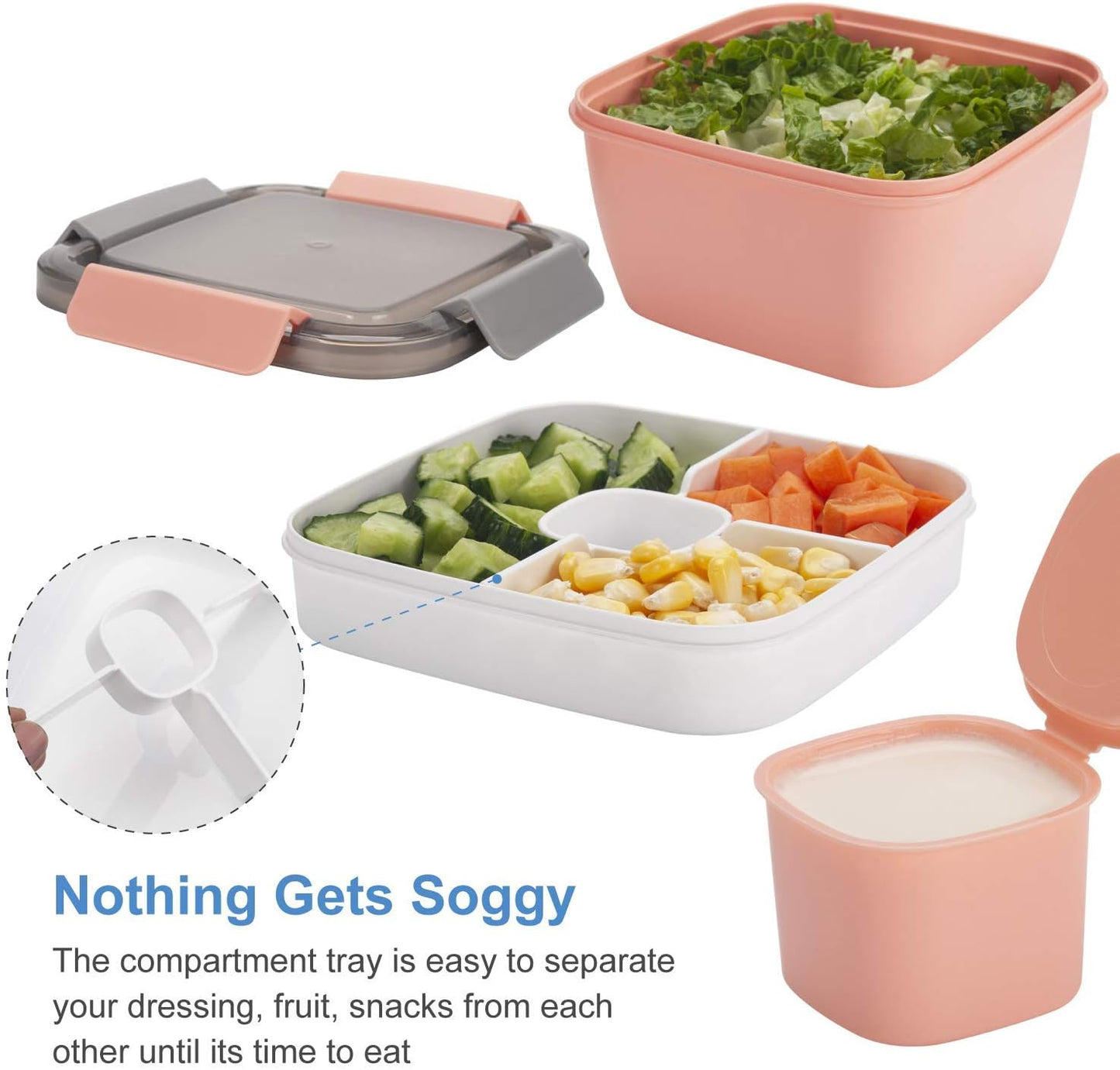2-Pack BPA-Free Bento Food Containers – 52oz / 1540ml – Snap Lock Lid – Reusable Meal Prep Boxes (Blue + Pink)