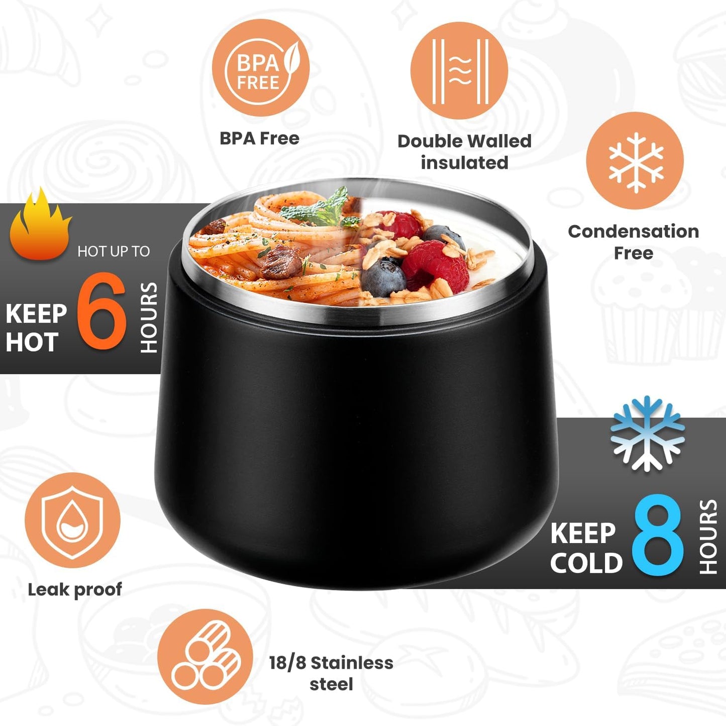 14oz Stainless Steel Thermos Lunch Jar – Wide Mouth Design – Leak-Proof – Built-in Spoon – Ideal for Hot or Cold Meals On the Go