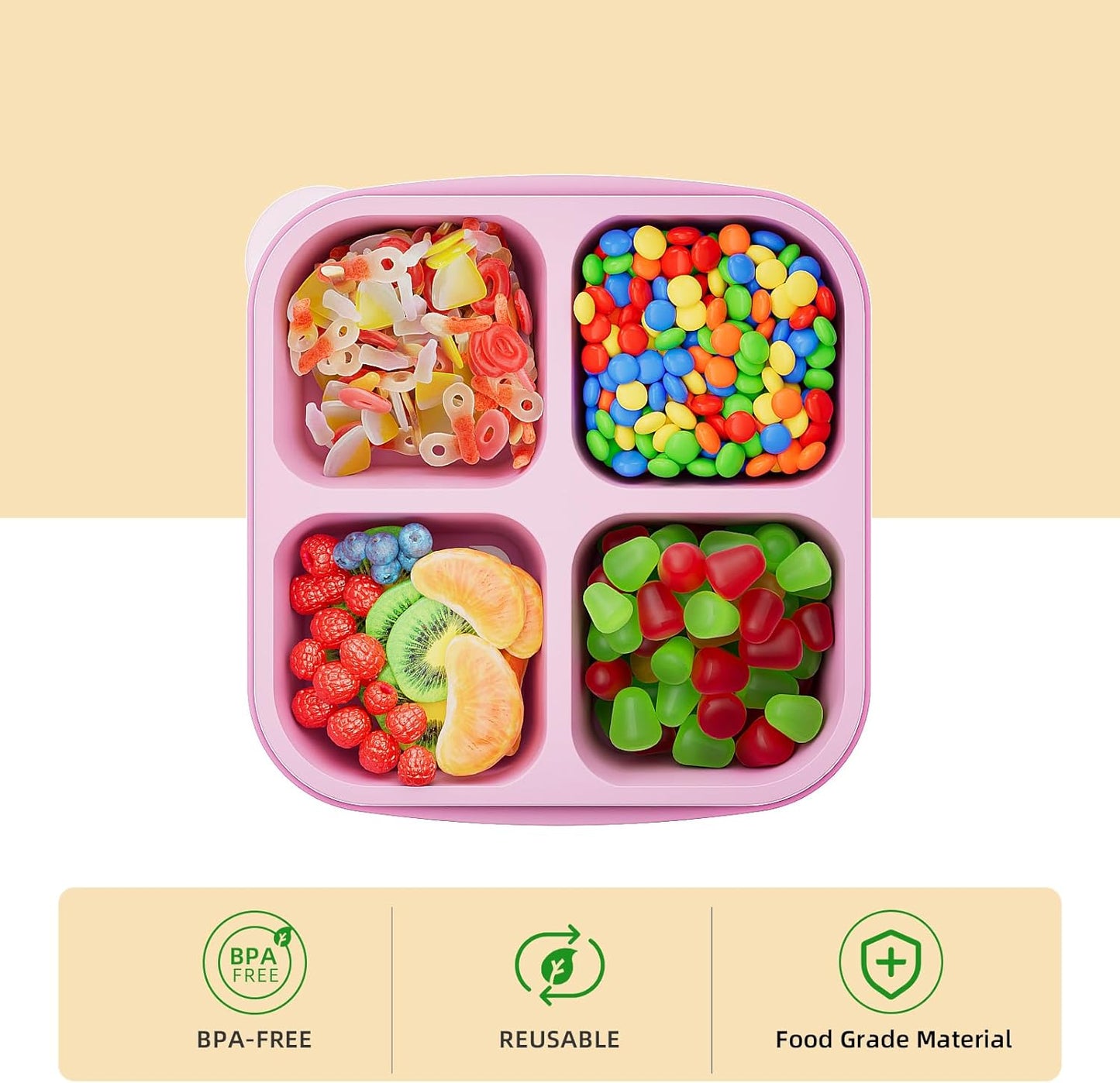 6-Color Silicone Portion Containers – 4-Section Tray (1/2 Cup Each) – BPA-Free, Freezer & Dishwasher Safe – Ideal for Baby Food, Snacks & Meal Prep