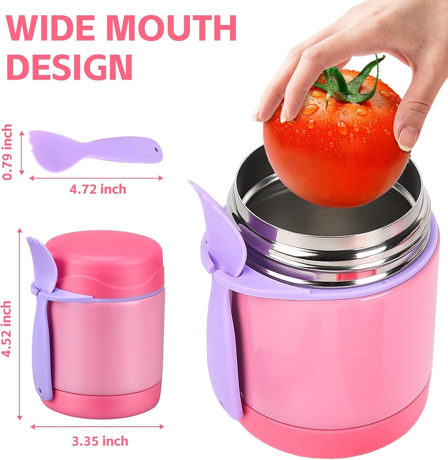 Portable Stainless Steel Thermos Lunch Jar – Wide Opening Design – With Foldable Spoon – BPA-Free – Hot & Cold Storage for Kids or Adults
