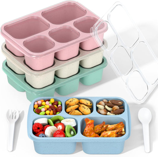 4-Pack Bento Lunch Boxes with 4 Compartments – Reusable Food Containers (Blue, Pink, Cream, Green) – 950ml / 32oz Capacity
