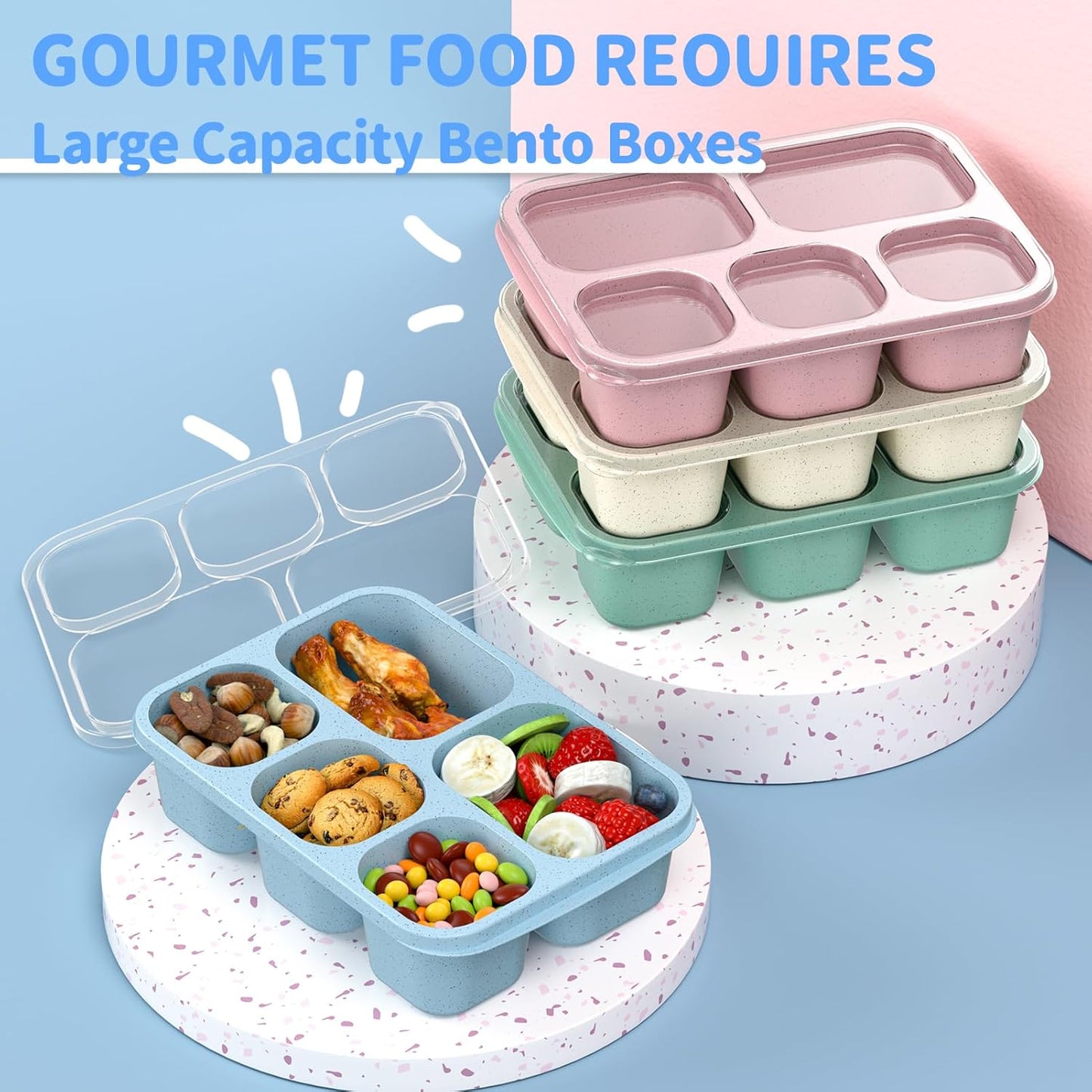 4-Pack Bento Lunch Boxes with 4 Compartments – Reusable Food Containers (Blue, Pink, Cream, Green) – 950ml / 32oz Capacity