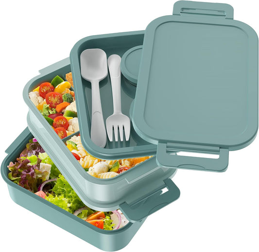 Extra Large 2130ml Lunch Box Set – 3-Layer Food Container with Divided Compartments, Sauce Cups & Utensils – Ideal for Adults, Students, Meal Prep