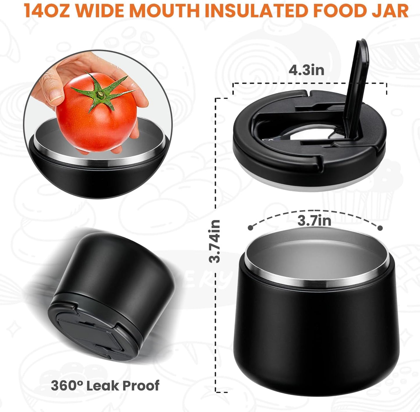 14oz Stainless Steel Thermos Lunch Jar – Wide Mouth Design – Leak-Proof – Built-in Spoon – Ideal for Hot or Cold Meals On the Go