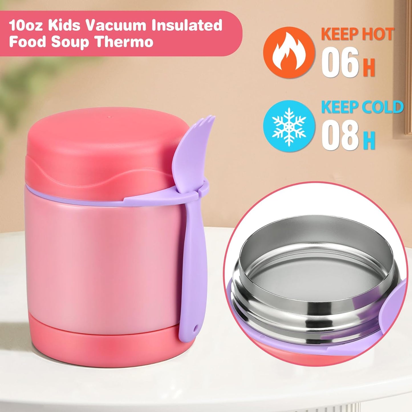 Portable Stainless Steel Thermos Lunch Jar – Wide Opening Design – With Foldable Spoon – BPA-Free – Hot & Cold Storage for Kids or Adults