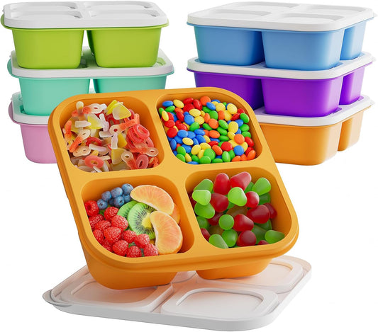 6-Color Silicone Portion Containers – 4-Section Tray (1/2 Cup Each) – BPA-Free, Freezer & Dishwasher Safe – Ideal for Baby Food, Snacks & Meal Prep