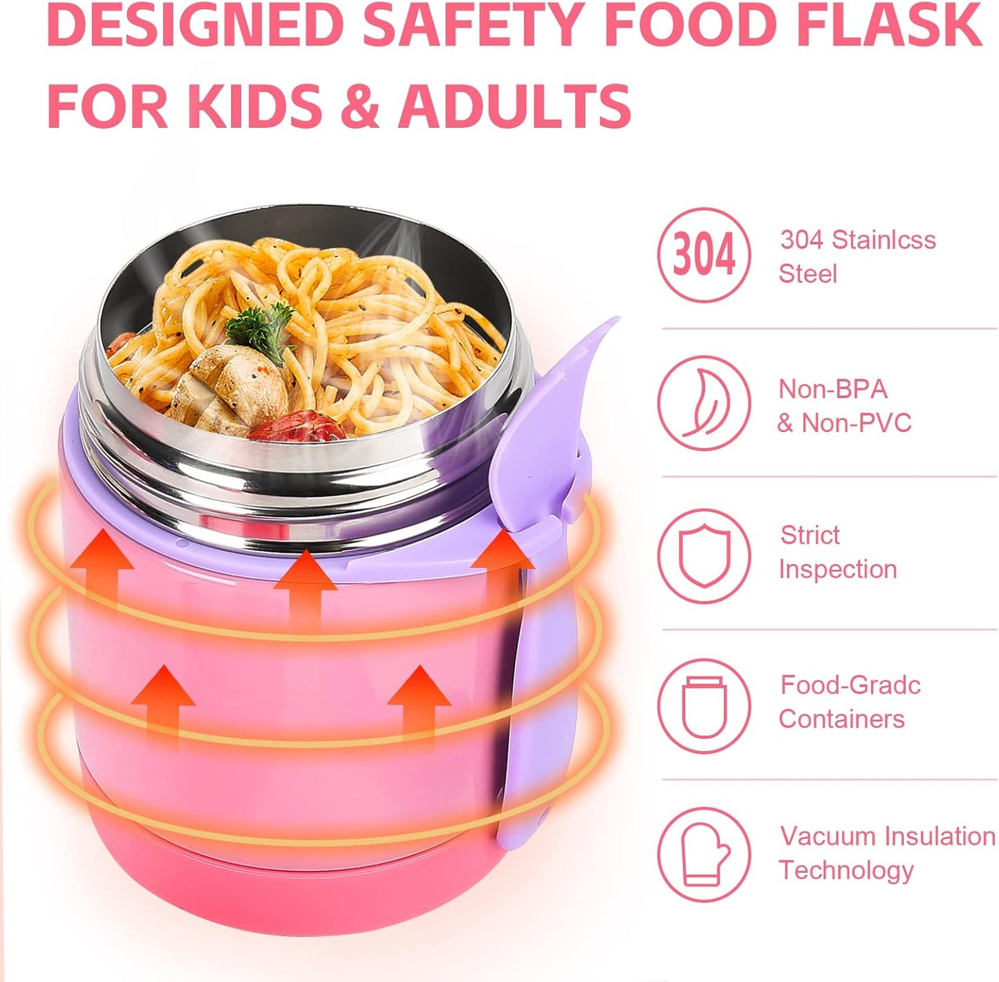 Portable Stainless Steel Thermos Lunch Jar – Wide Opening Design – With Foldable Spoon – BPA-Free – Hot & Cold Storage for Kids or Adults