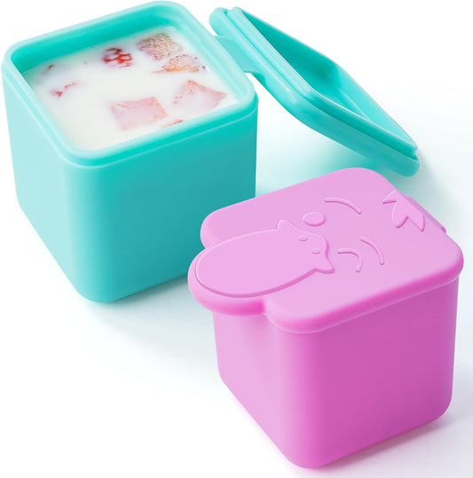 2-Pack Reusable Platinum Silicone Snack Containers – 4oz Capacity – BPA-Free – Leakproof – Cute Bunny Lid – Freezer, Microwave & Dishwasher Safe
