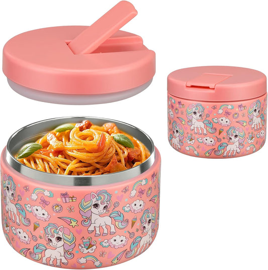 12oz Stainless Steel Insulated Lunch Jar for Kids – Wide Mouth – Leakproof – Removable Lid for Easy Cleaning – Cute Unicorn Pattern