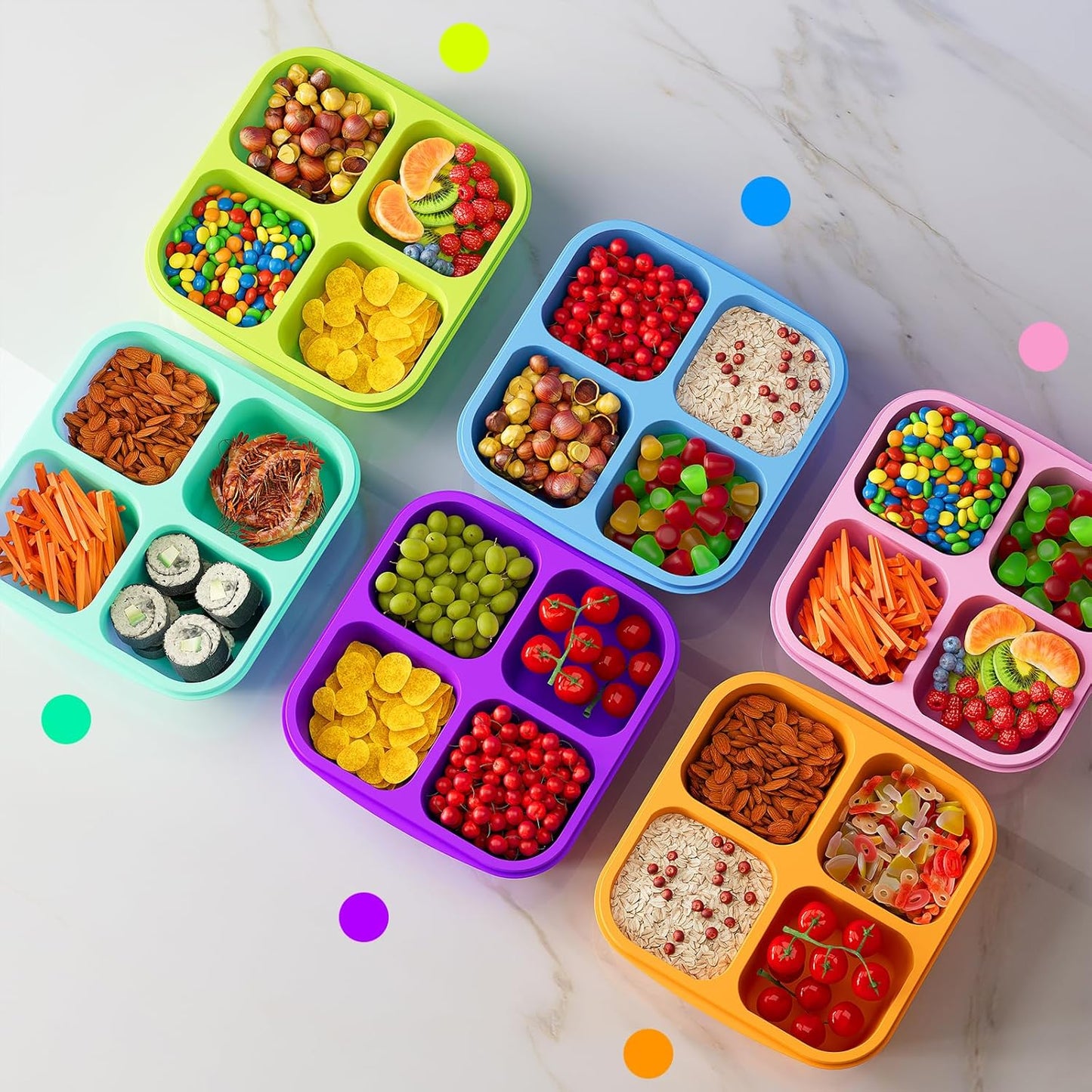6-Color Silicone Portion Containers – 4-Section Tray (1/2 Cup Each) – BPA-Free, Freezer & Dishwasher Safe – Ideal for Baby Food, Snacks & Meal Prep
